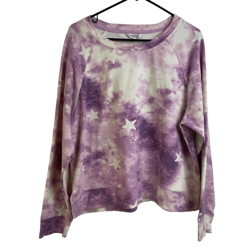 Wildfox Tie Dye Star Pullover Sweatshirt Extra Large Women Purple White Lounge